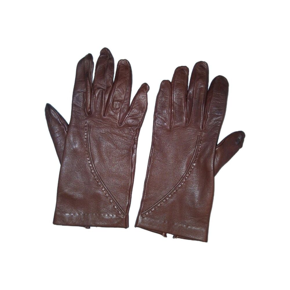 EL CORTE  INGLES Women's Gloves Burgundy Brown Leather Size Small 6